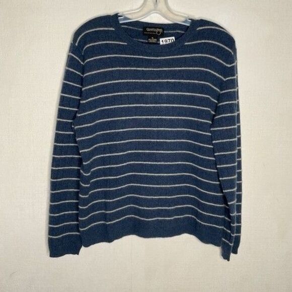 Country Shop Cashmere Blue Striped Luxury Soft Cozy CrewNeck Sweater Women XL - Picture 1 of 10
